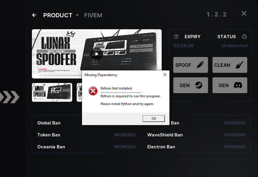 Print do erro Python Not Installed