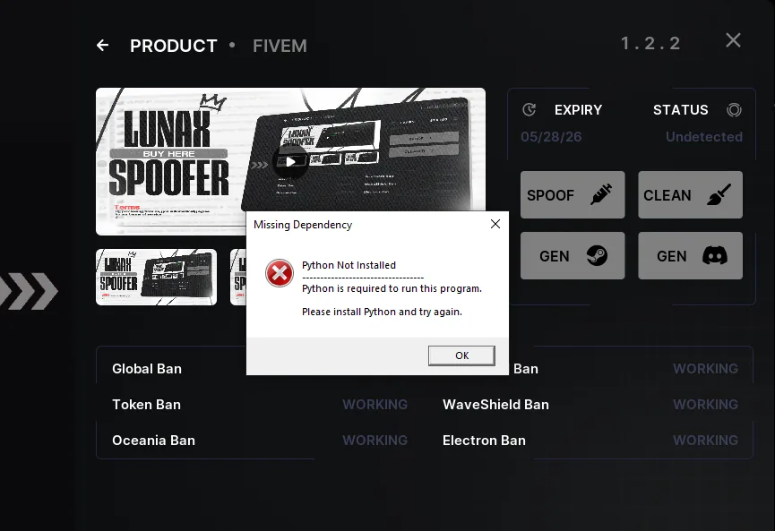 Print do erro Python Not Installed